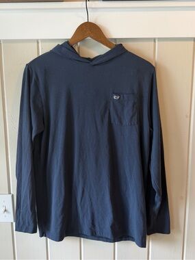 Women’s Vineyard Vines Navy Long-Sleeve Hooded Pullover Shirt, Size XL